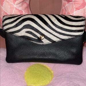 Elegant Leather & pony hair zebra print belt bag